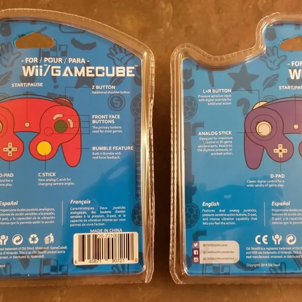 2 Gamecube Controllers - Red & Blue (NEW) - Nintendo - Old Skool